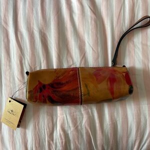 Patricia Nash Red and Brown Artistic Leather Clutch